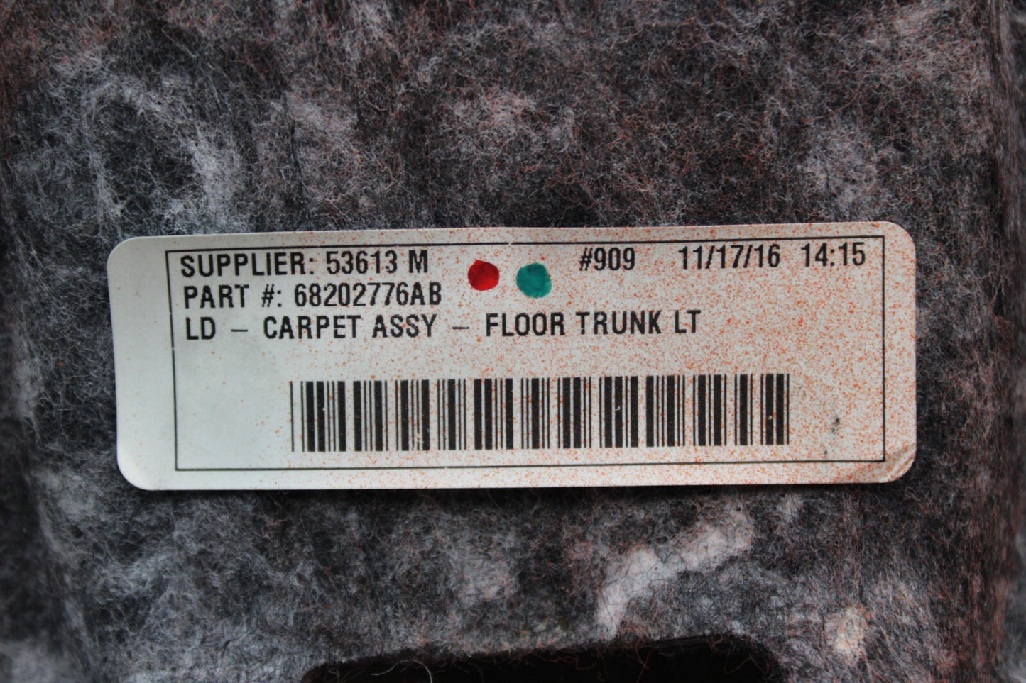 2015-2019 DODGE CHARGER REAR TRUNK LEFT QUARTER TRIM PANEL CARPET OEM 68202776AB