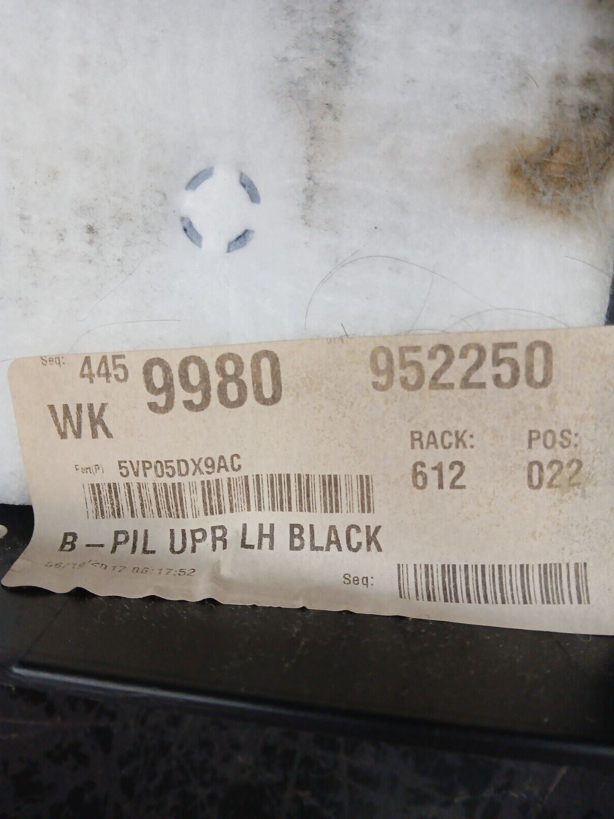 2016-2021 Jeep Grand Cherokee Upper Driver LH Side B Pillar Trim 5vp05dx9ac