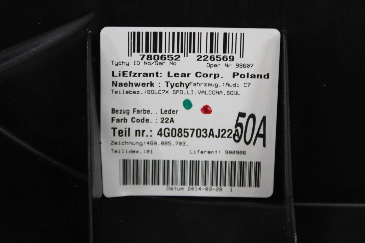 Set Rear Left Right Seat Backrest Bolster Black 4G085704AJ22A Audi A7 S7 RS7 18