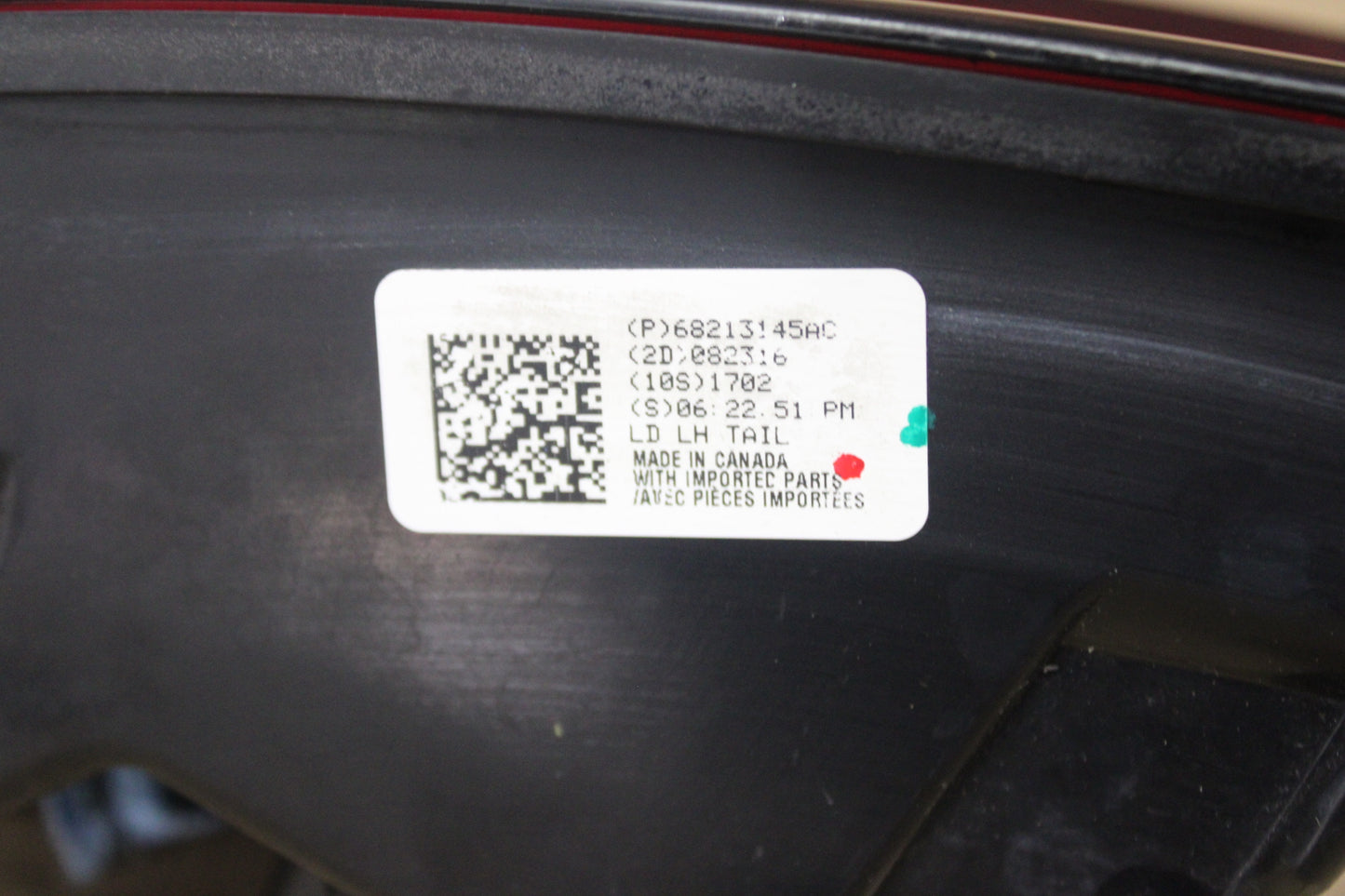2015-2023 DODGE CHARGER REAR LEFT DRIVER TAILLIGHT LED OEM 68213145AC