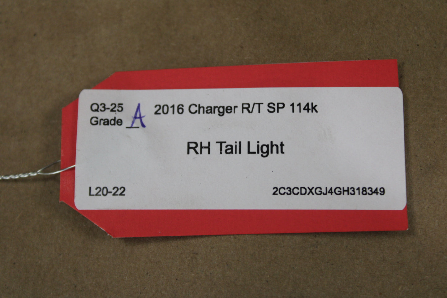 15-23 CHARGER REAR PASSENGER RH LED BRAKE TAIL LIGHT OEM 68213144AC