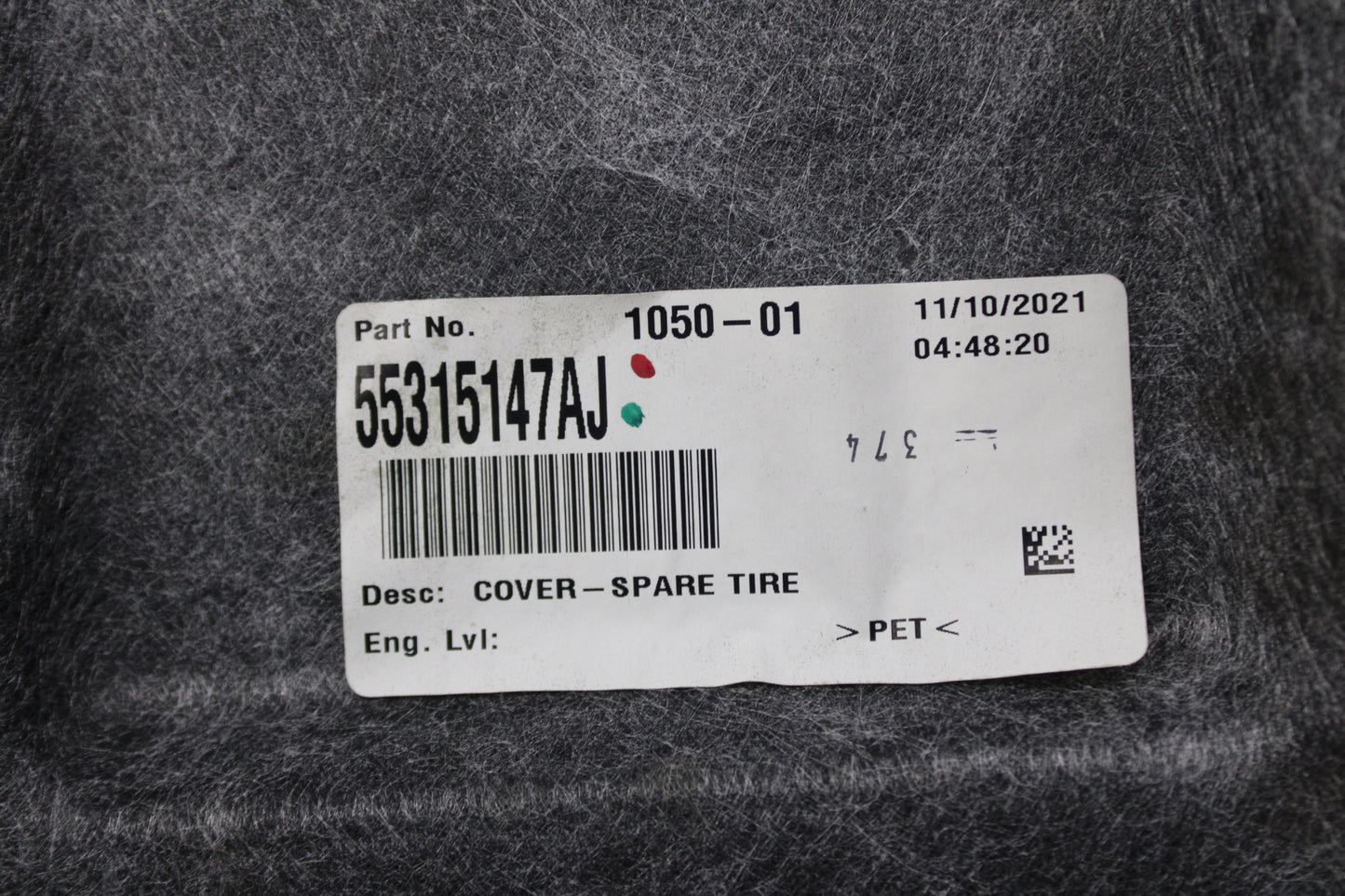 11-23 CHARGER 300 TRUNK CARGO SPARE FLOOR CARPET COVER OEM 55315147AJ
