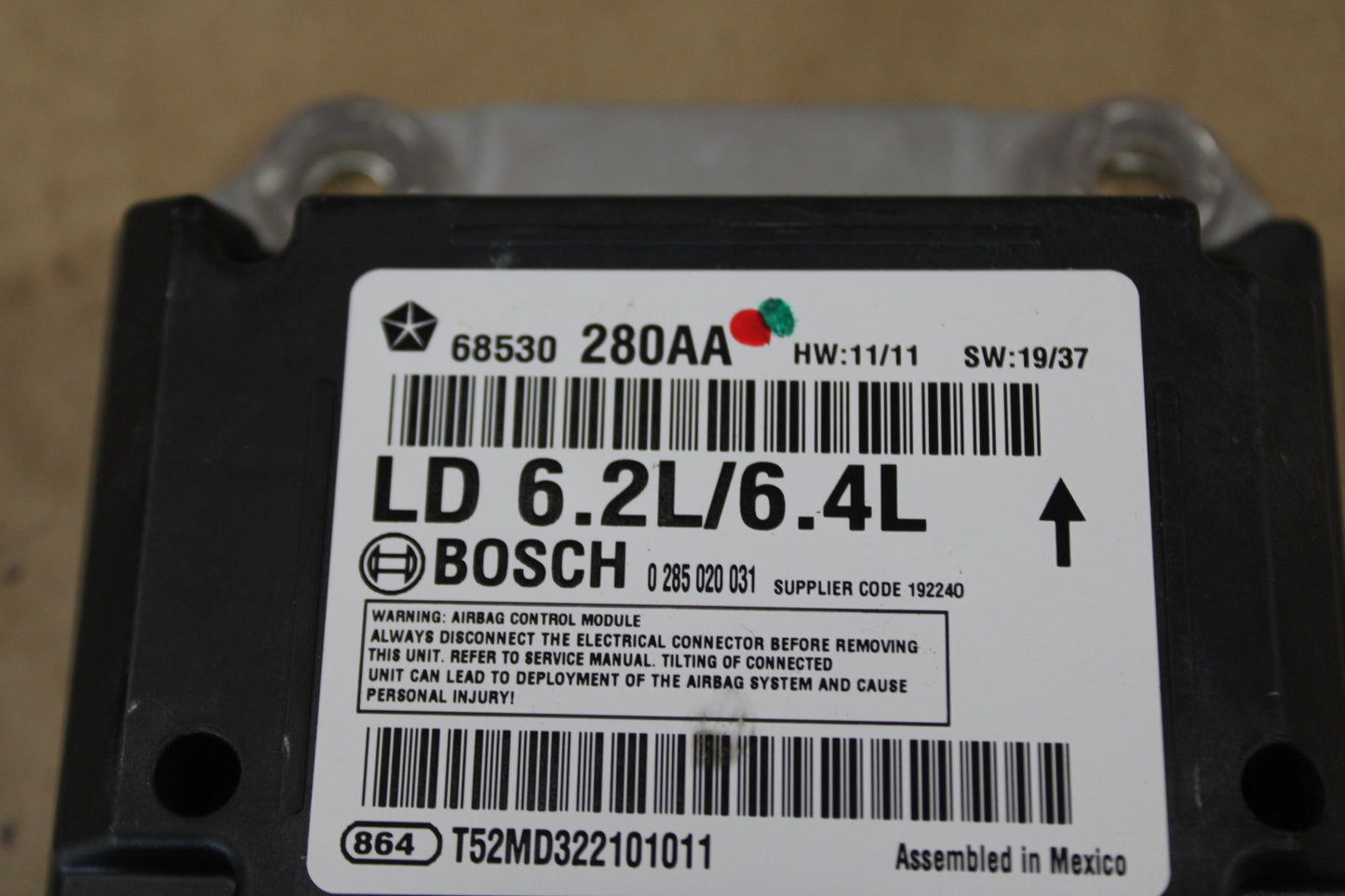 15-23 DODGE CHARGER OCCUPANT RESTRAINT CONTROL MODULE 68530280AA OEM