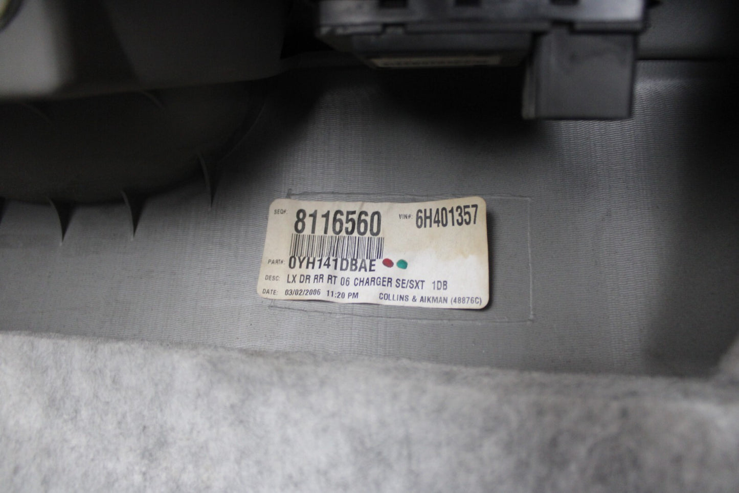 06-10 Dodge Charger SRT8 Rear Passenger RH Side Interior Door Panel 0YH141DBAE