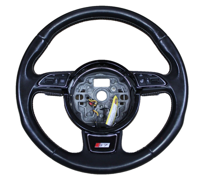 2013-2018 Audi S7 3 Spoke Steering Wheel Assembly Heated Tiptronic Black Leather