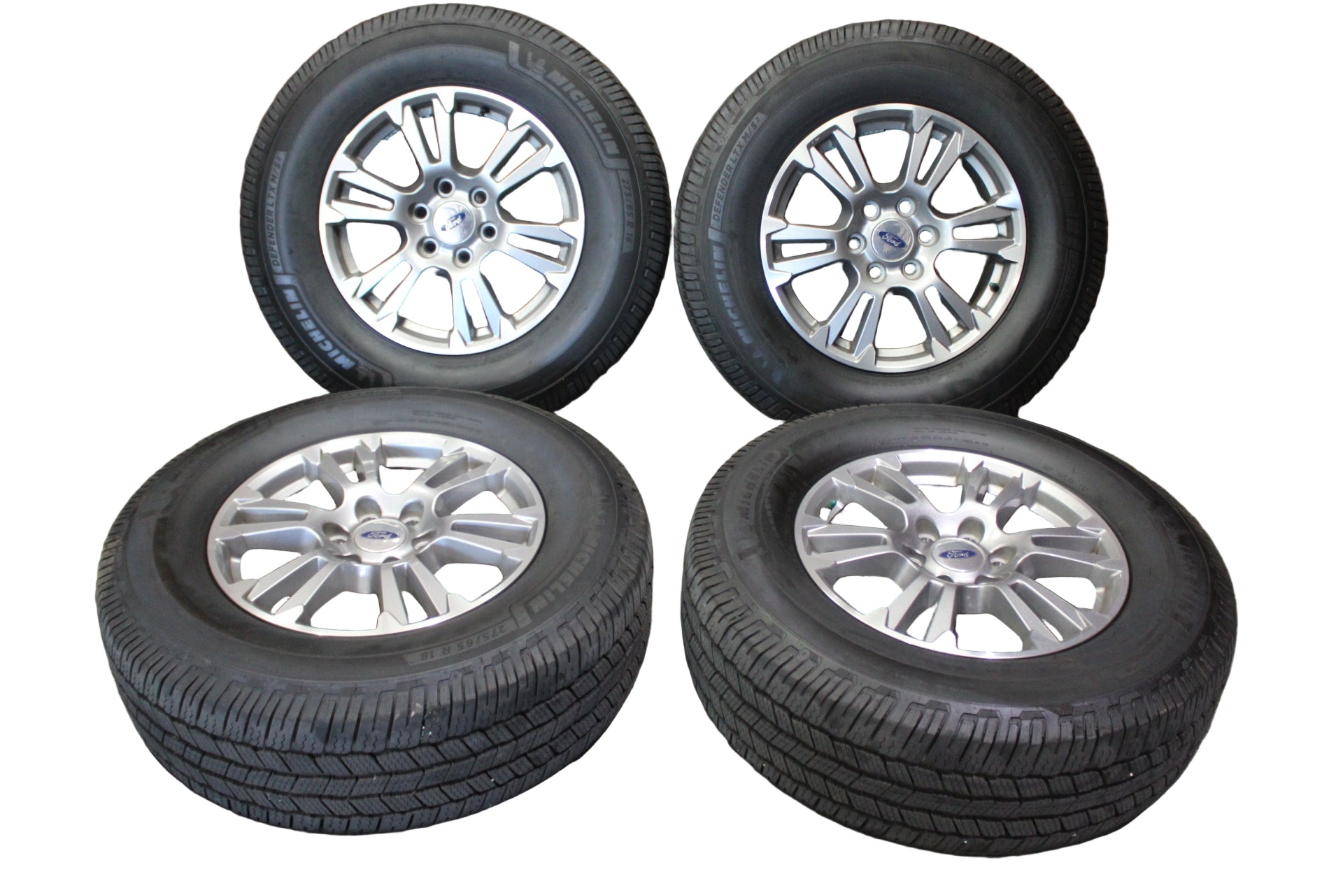 2015-2020 Ford F-150 18x7.5 6 Lug 6 Split Spoke Silver Wheel Rim Set Tires